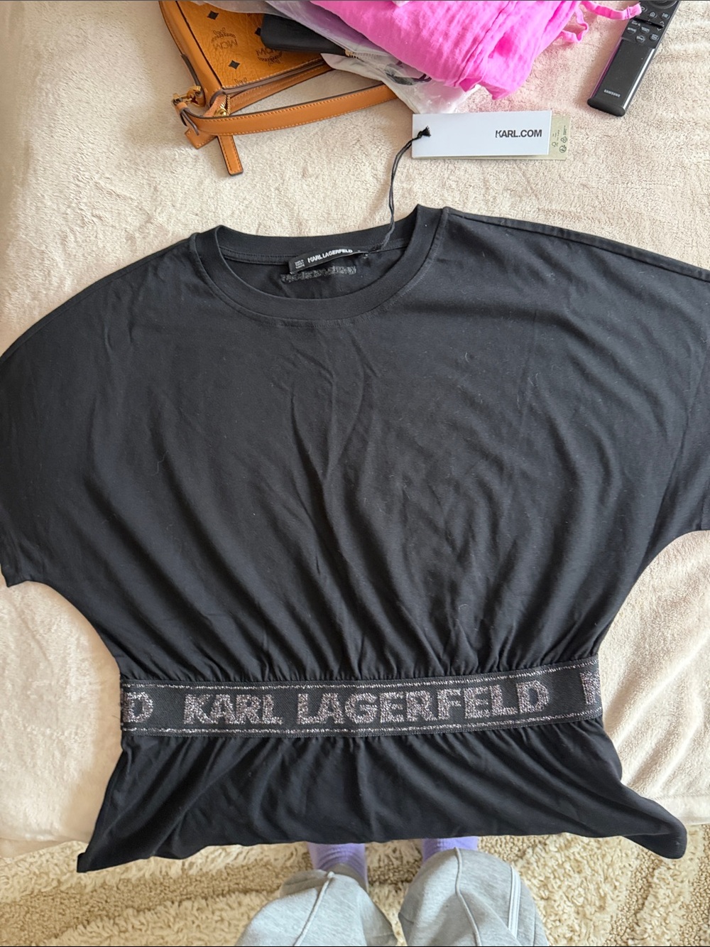 Karl Lagerfeld Black Tee with Logo Waistband